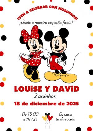 Invitación de Cumpleaños de Mickey y Minnie para Editar Online