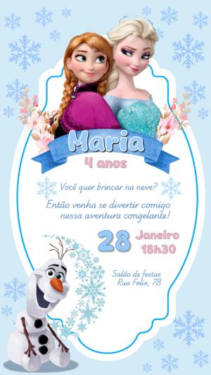 Convite Aniversário Frozen com Elsa e Anna para Editar Online