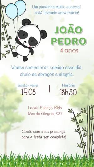 Convite de Aniversário Panda Fofo para Editar Online
