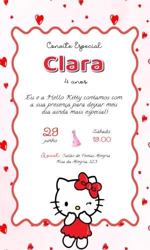 Convite de Aniversário Hello Kitty Vermelho Fofo Editável