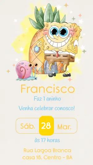 Convite de Aniversário Bob Esponja Aquarela para Editar