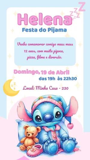 Convite Digital Festa do Pijama Stitch Aquarela Editável
