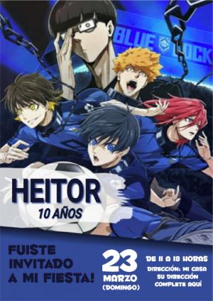 Invitación Editable de Cumpleaños Blue Lock Estilo Anime