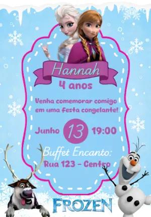Convite Digital Infantil Frozen Editável com Elsa e Anna