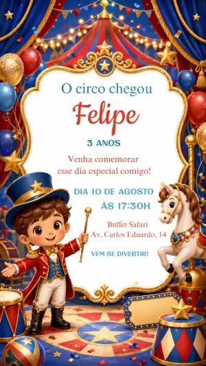 Convite Aniversário Circo Menino Colorido para Editar