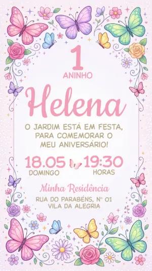 Convite de Aniversário Jardim das Borboletas Delicado para Editar