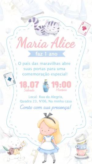 Convite Aniversário Alice no País das Maravilhas Editável