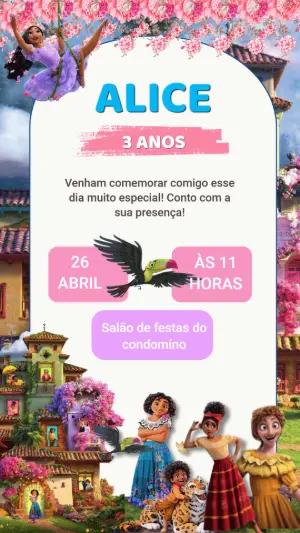 Convite Digital Tema Encanto com Flores Modelo Editável