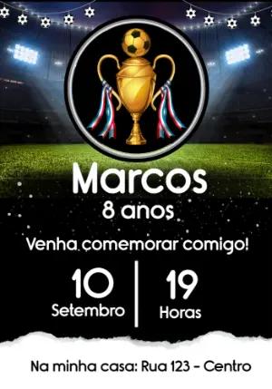 Convite Aniversário Futebol com Troféu para Editar Online