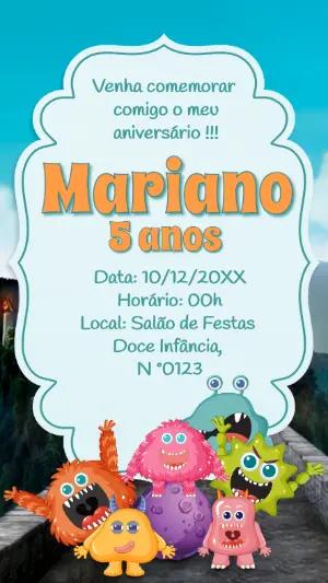 Convite Aniversário Monstrinhos Coloridos para Editar Online