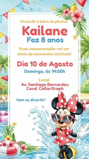 Convite de Aniversário Minnie Piscina para Editar Online