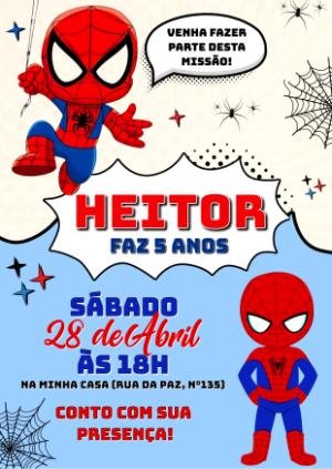 Convite de Aniversário Homem Aranha Cute para Editar Online