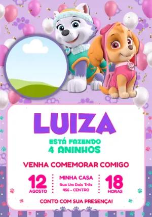 Convite Digital Patrulha Canina Menina Roxo e Rosa para Editar