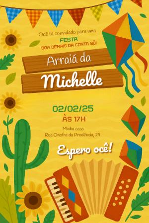 Convite Aniversário Festa Junina Ilustrado para Editar Online