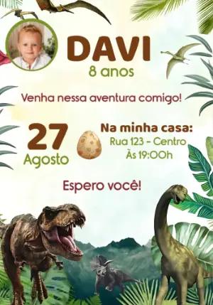 Convite Aniversário Dinossauro com Foto para Editar Online
