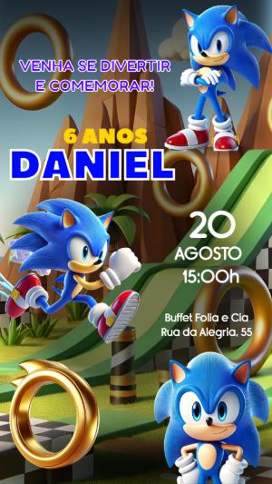 Convite de Aniversário Sonic Editável