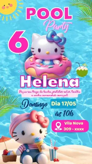 Convite de Aniversário Hello Kitty Pool Party Editável