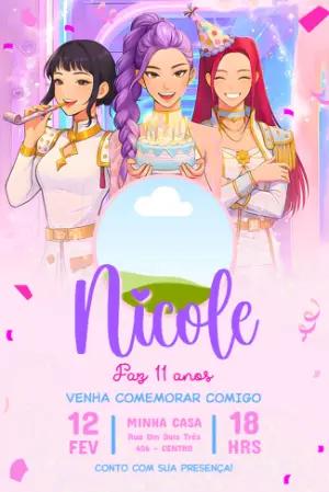 Convite Aniversário K-pop Guerreiras com Foto Editável