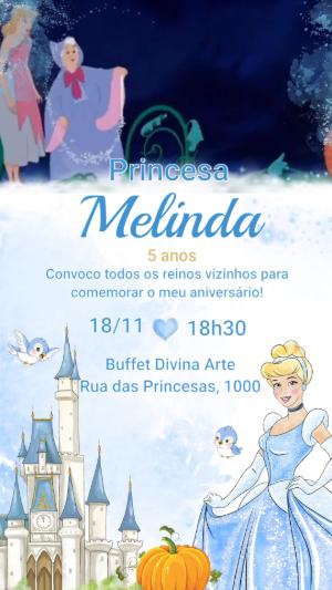 Convite Animado Aniversário Cinderela para Editar
