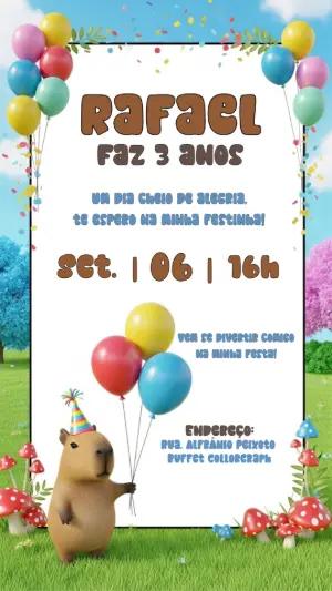 Convite de Aniversário Capivara Fofa para Editar Online