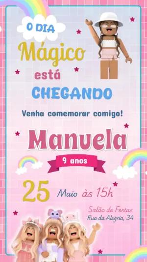 Convite de Aniversário Roblox Menina para Editar Online