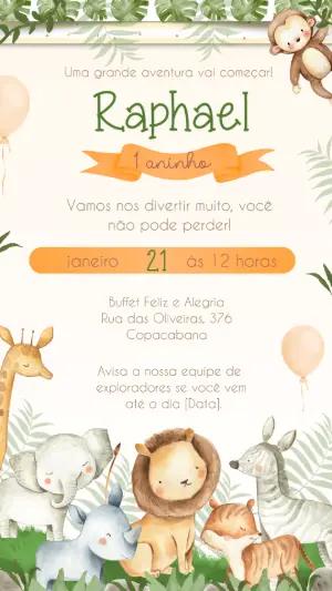 Convite de Aniversário Safari Baby Aquarela para Editar