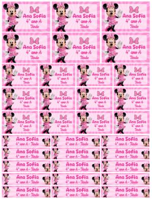 Etiqueta Escolar da Minnie Rosa: Modelo Digital Editável