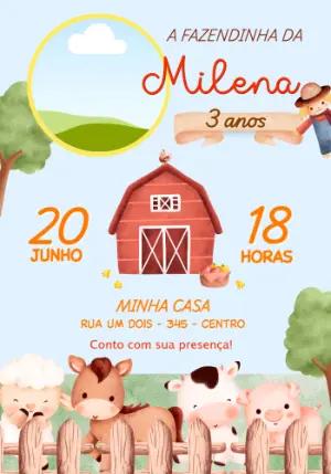 Convite de Aniversário Fazendinha Aquarela Fofo para Editar