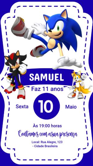 Convite Digital Aniversário Infantil Tema Sonic Editável