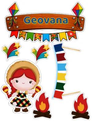 Topo de Bolo Festa Junina Menina Ruiva para Editar