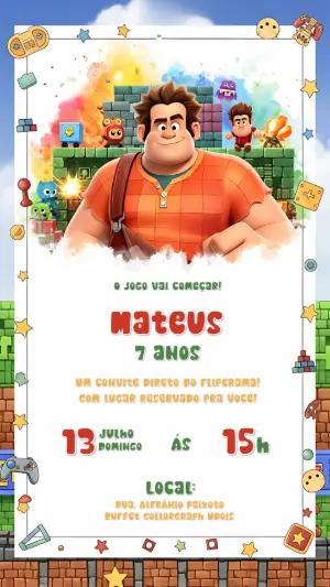 Convite de Aniversário Detona Ralph para Editar Online