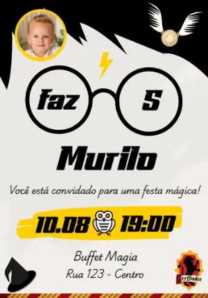 Convite Aniversário Harry Potter com Foto para Editar Online