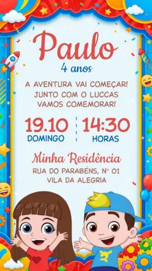 Convite de Aniversário Infantil Aventureiros Colorida para Editar