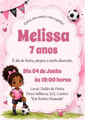 Convite de Aniversário Futebol Rosa Menina Editável