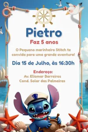 Convite Aniversário Stitch Marinheiro Editável Online