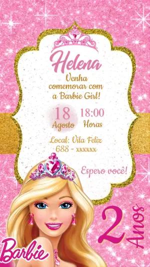 Convite de Aniversário Barbie Rosa com Glitter para Editar