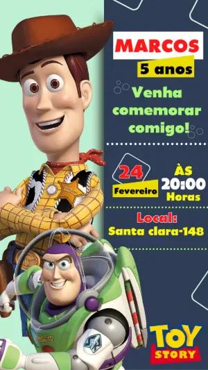 Convite de Aniversário Toy Story Editável com Woody e Buzz
