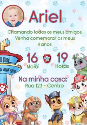Convite de Aniversário Patrulha Canina com Foto para Editar