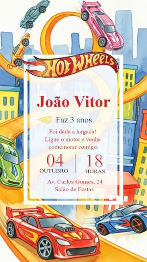Convite de Aniversário Hot Wheels com Carros para Editar Online