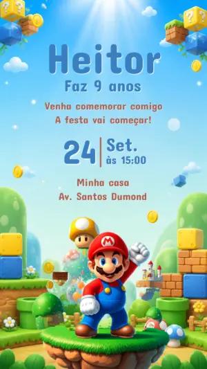 Convite de Aniversário Super Mario Bros para Editar Online