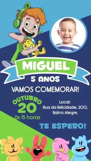 Convite Aniversário Gato Galáctico com Foto para Editar Online