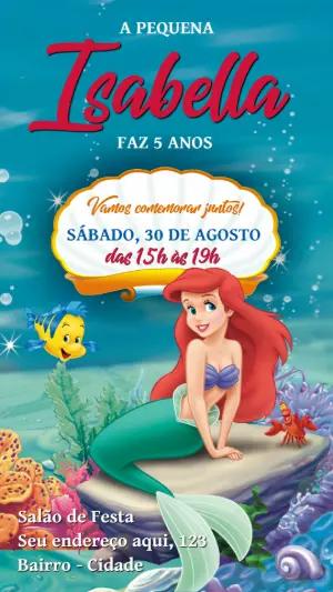 Convite de Aniversário Pequena Sereia para Editar Online
