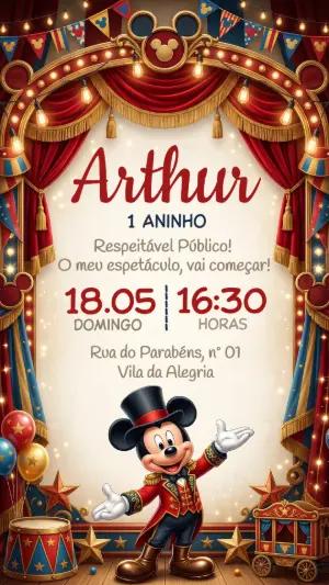 Convite de Aniversário Circo do Mickey Editável para Enviar