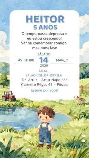 Convite de Aniversário Fazendinha Aquarela Editável
