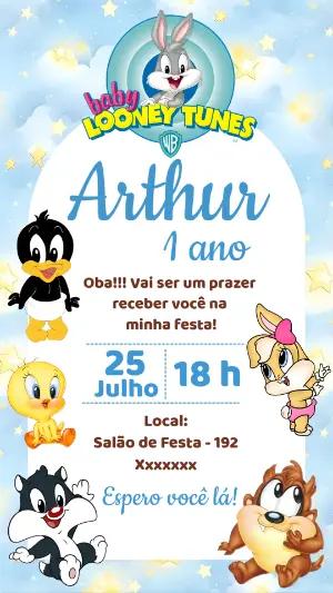 Convite de Aniversário Baby Looney Tunes Editável
