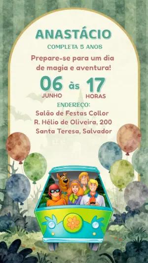 Convite de Aniversário Scooby-Doo Editável para Enviar