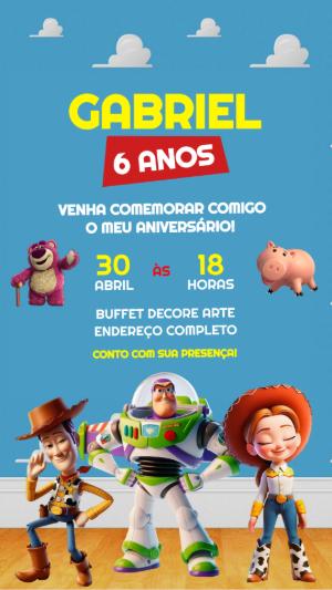Convite Animado Aniversário Toy Story para Editar Online