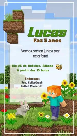 Convite de Aniversário Minecraft com Personagens para Editar