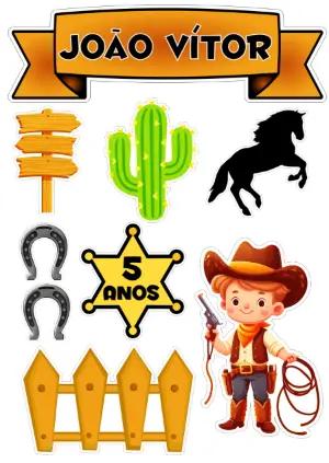 Topo de Bolo Festa Cowboy com Elementos para Editar Online