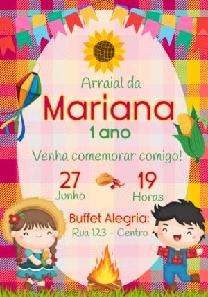 Convite de Aniversário Festa Junina Menina Editável